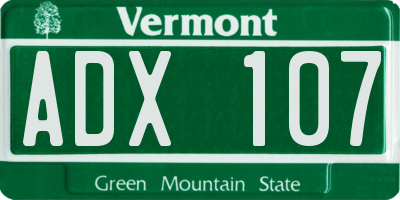 VT license plate ADX107