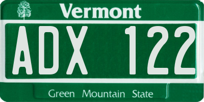 VT license plate ADX122
