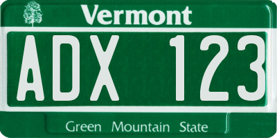 VT license plate ADX123