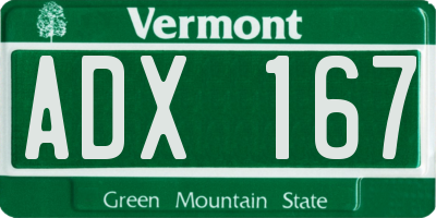 VT license plate ADX167