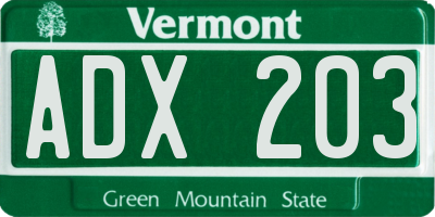 VT license plate ADX203