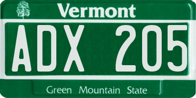 VT license plate ADX205