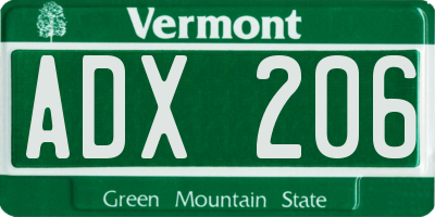 VT license plate ADX206
