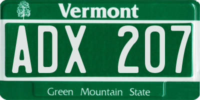 VT license plate ADX207