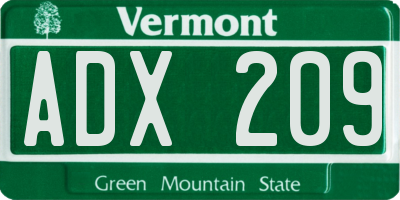 VT license plate ADX209