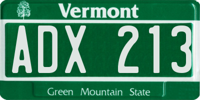 VT license plate ADX213