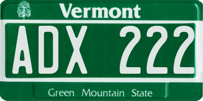 VT license plate ADX222
