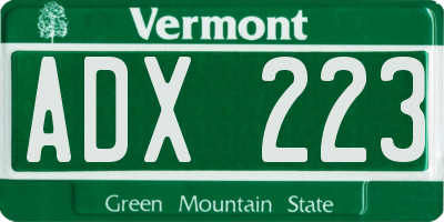 VT license plate ADX223