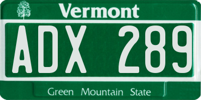 VT license plate ADX289