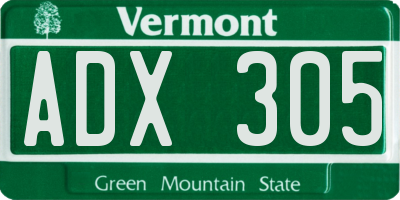 VT license plate ADX305