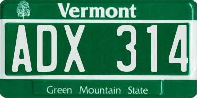 VT license plate ADX314