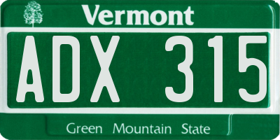 VT license plate ADX315