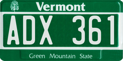 VT license plate ADX361