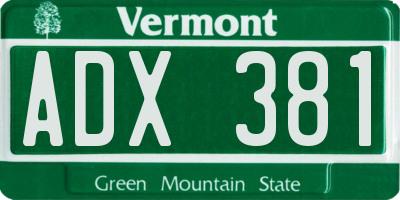 VT license plate ADX381