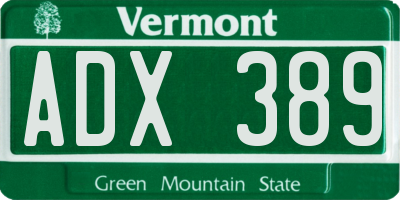VT license plate ADX389