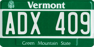 VT license plate ADX409
