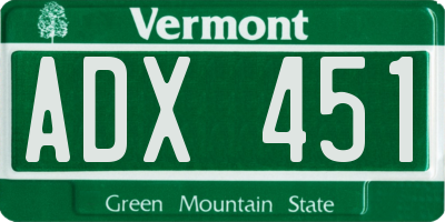 VT license plate ADX451