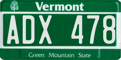 VT license plate ADX478