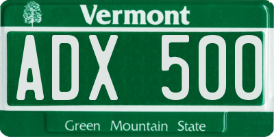 VT license plate ADX500