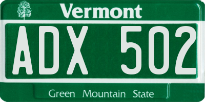 VT license plate ADX502