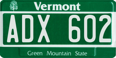 VT license plate ADX602