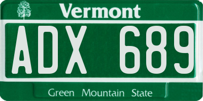 VT license plate ADX689