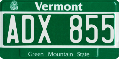 VT license plate ADX855