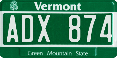VT license plate ADX874