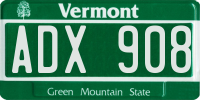 VT license plate ADX908