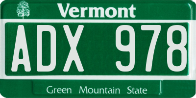 VT license plate ADX978