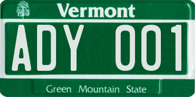 VT license plate ADY001