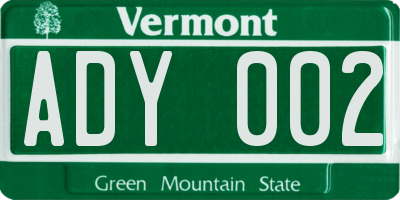 VT license plate ADY002