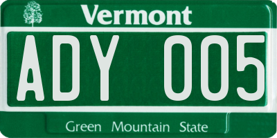 VT license plate ADY005