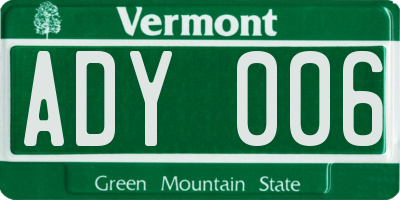 VT license plate ADY006