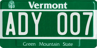 VT license plate ADY007