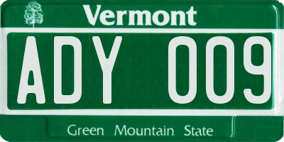 VT license plate ADY009