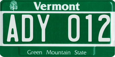 VT license plate ADY012
