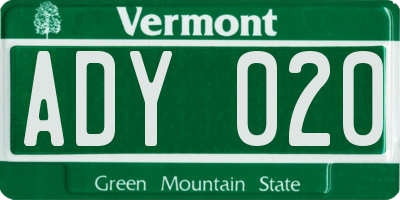 VT license plate ADY020