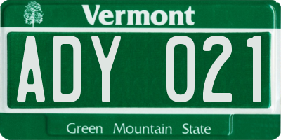 VT license plate ADY021