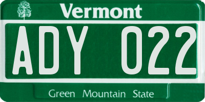 VT license plate ADY022