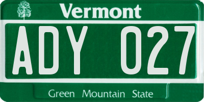 VT license plate ADY027