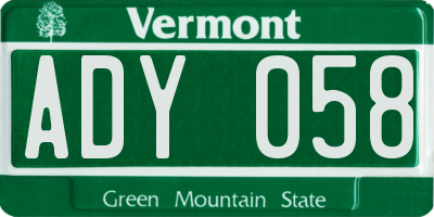 VT license plate ADY058