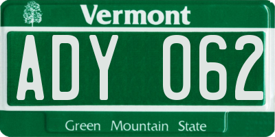 VT license plate ADY062
