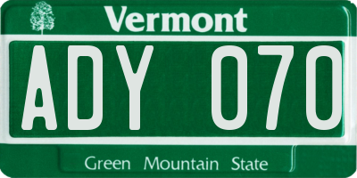 VT license plate ADY070