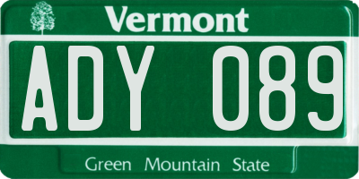 VT license plate ADY089