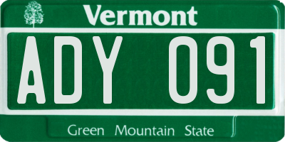 VT license plate ADY091