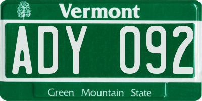 VT license plate ADY092