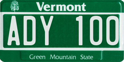 VT license plate ADY100