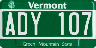 VT license plate ADY107