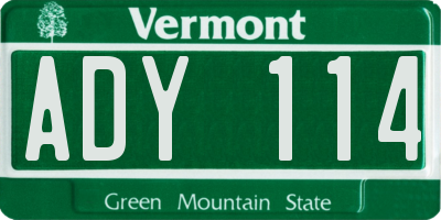 VT license plate ADY114